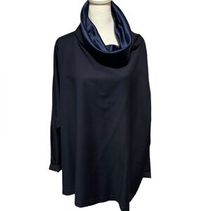 Luxurious Michael Boris Oversized Wool Cowl Neck Tunic in Navy. O/S. EUC